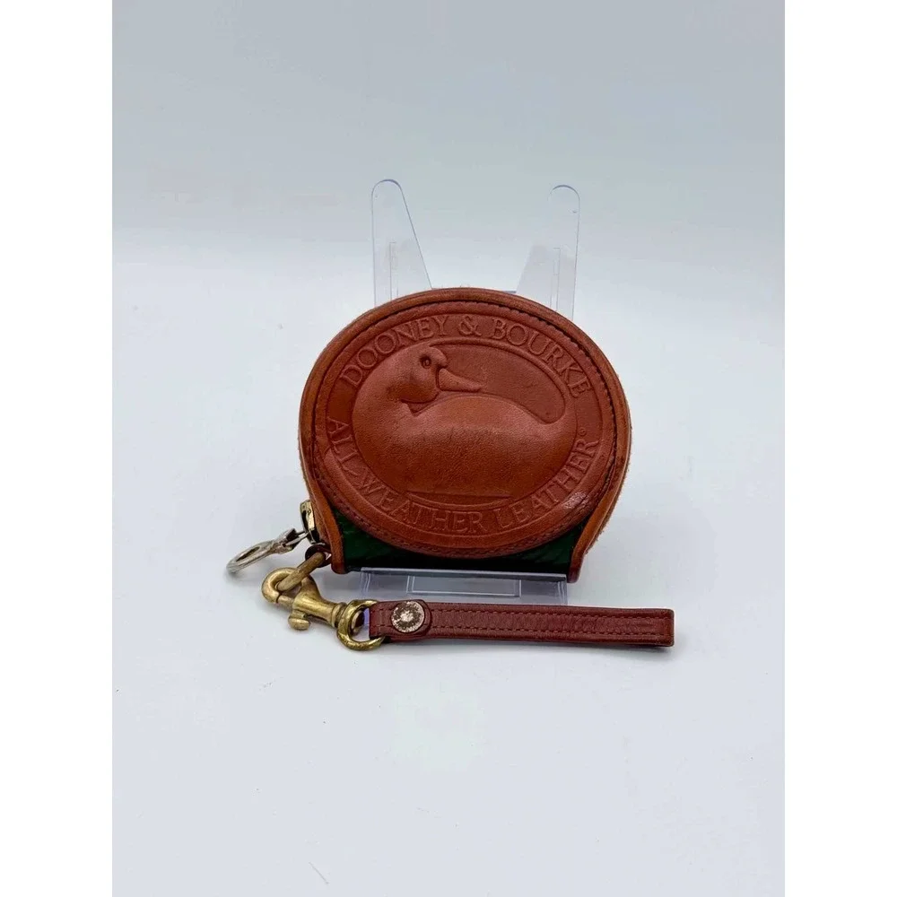 Dooney & Bourke Vintage All Weather Leather Round Coin Purse Green British Tan